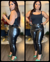 Faux Leather Button Pants