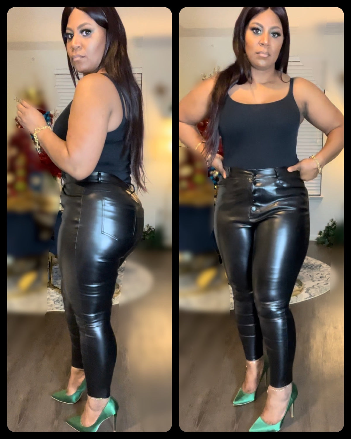 Faux Leather Button Pants