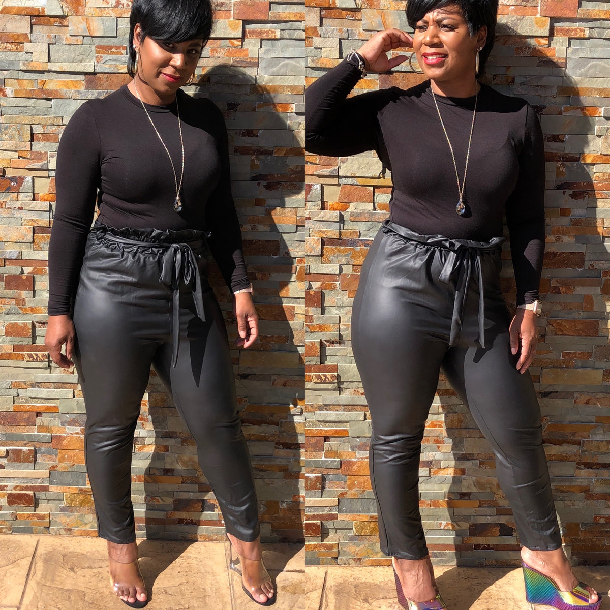 Faux Leather Tie Waist Pants