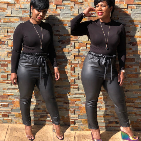 Faux Leather Tie Waist Pants