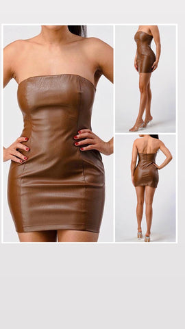 Faux Leather Halter Dress