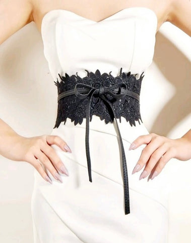 Faux Leather and Lace Belt